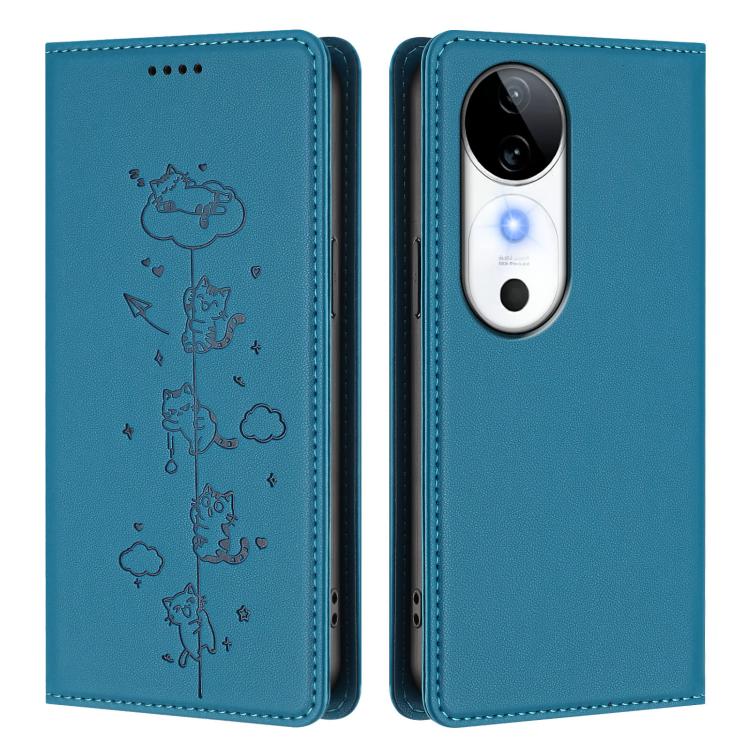 For vivo S19 Cute Cats Embossed Magnetic RFID Vegan Leather Phone Case