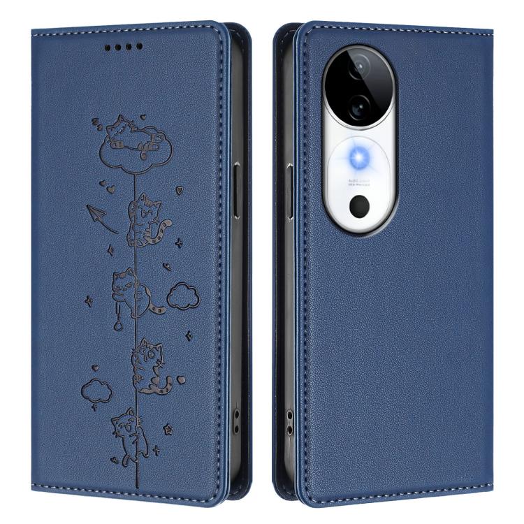 For vivo S19 Cute Cats Embossed Magnetic RFID Vegan Leather Phone Case