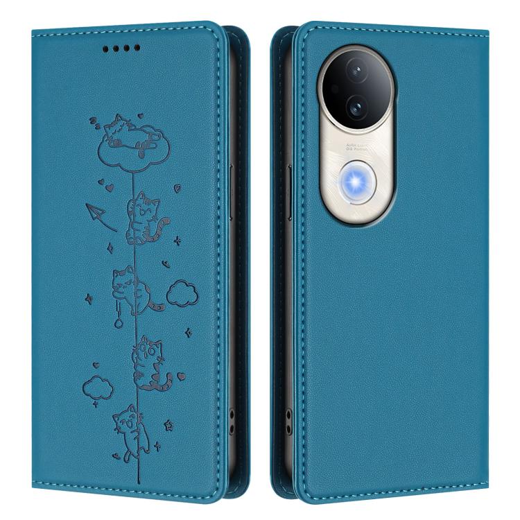 For vivo S20 5G Cute Cats Embossed Magnetic RFID Vegan Leather Phone Case