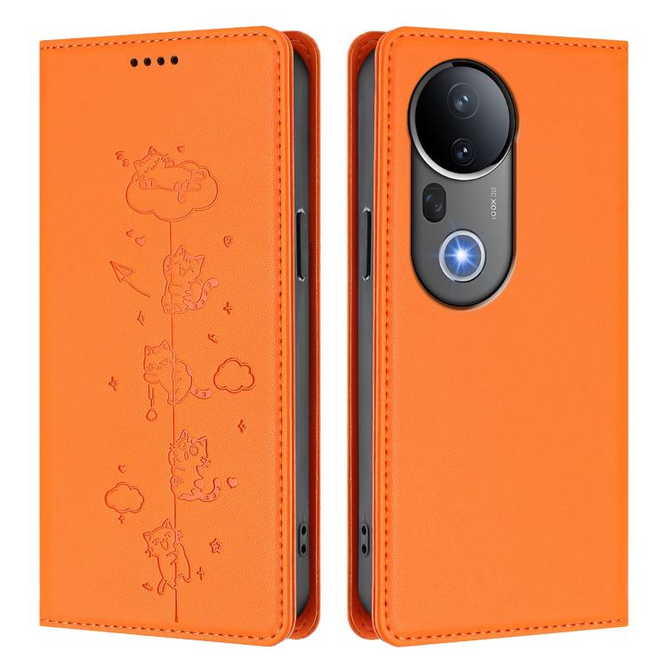 For vivo S20 Pro 5G Cute Cats Embossed Magnetic RFID Vegan Leather Phone Case
