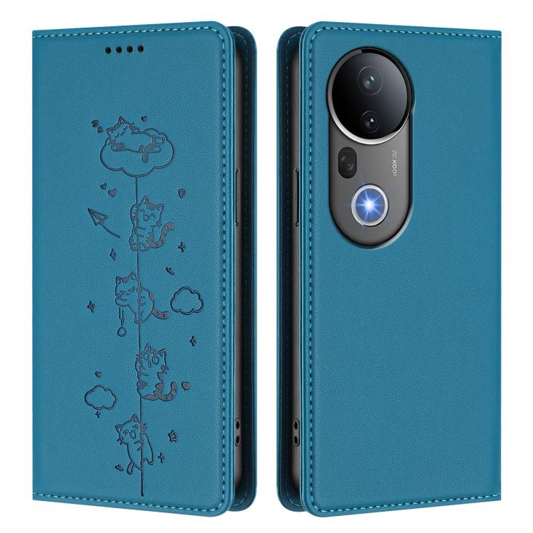 For vivo S20 Pro 5G Cute Cats Embossed Magnetic RFID Vegan Leather Phone Case