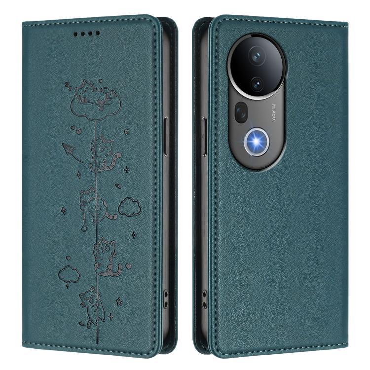 For vivo S20 Pro 5G Cute Cats Embossed Magnetic RFID Vegan Leather Phone Case