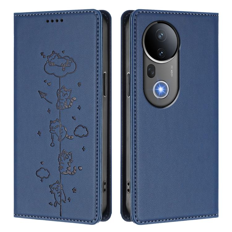 For vivo S20 Pro 5G Cute Cats Embossed Magnetic RFID Vegan Leather Phone Case