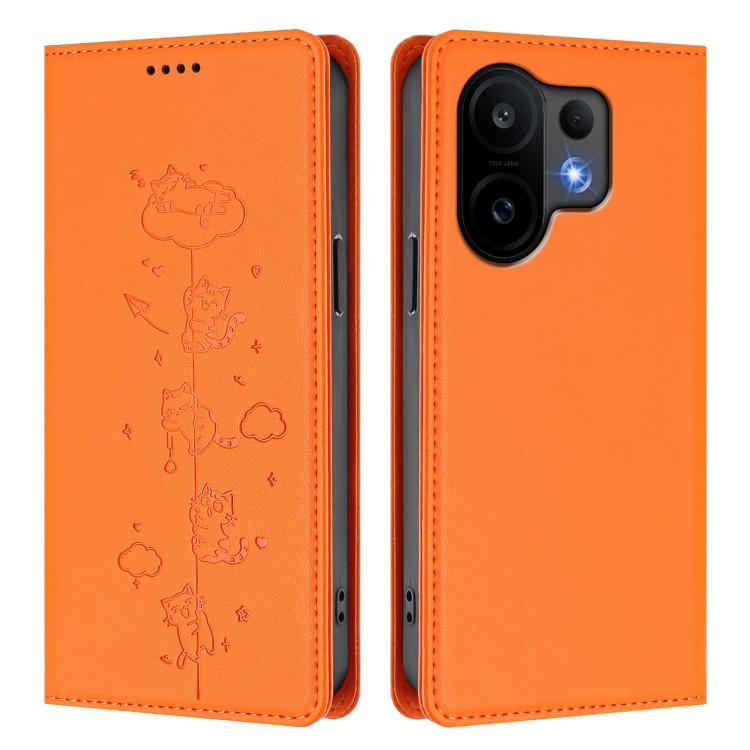 For vivo S30 Cute Cats Embossed Magnetic RFID Vegan Leather Phone Case