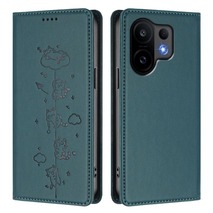For vivo S30 Cute Cats Embossed Magnetic RFID Vegan Leather Phone Case
