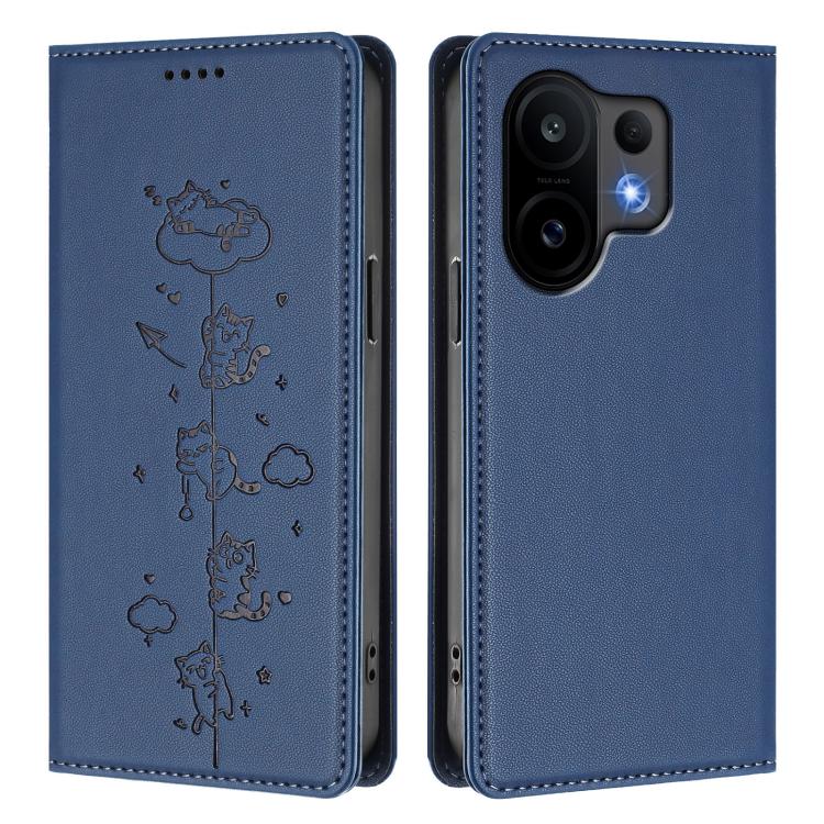 For vivo S30 Cute Cats Embossed Magnetic RFID Vegan Leather Phone Case