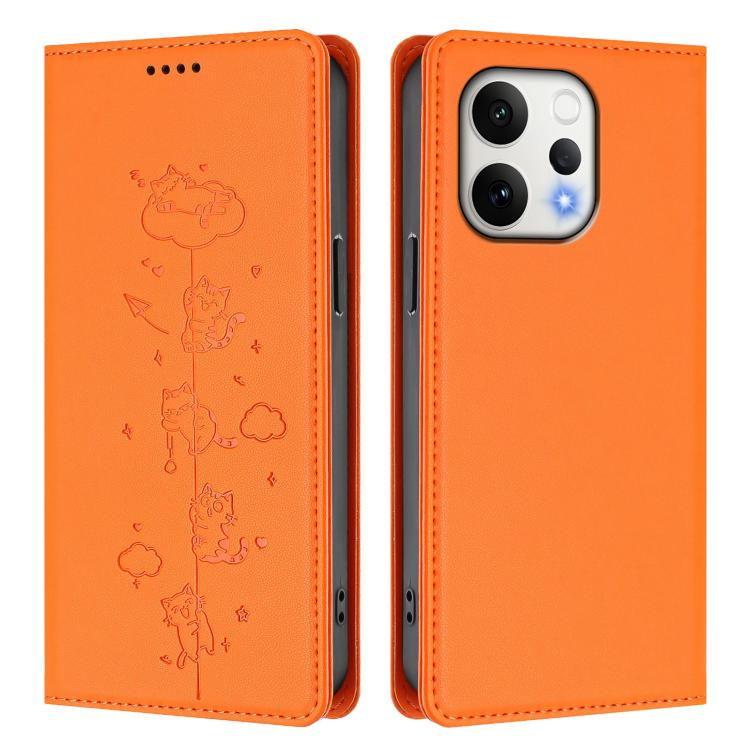 For vivo S50 5G Cute Cats Embossed Magnetic RFID Vegan Leather Phone Case
