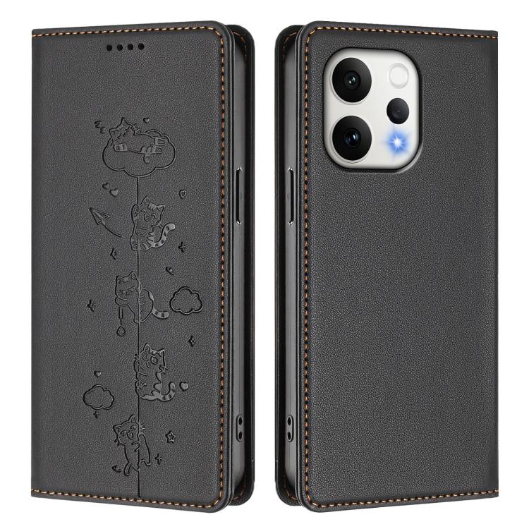 For vivo S50 5G Cute Cats Embossed Magnetic RFID Vegan Leather Phone Case