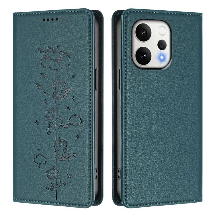 For vivo S50 5G Cute Cats Embossed Magnetic RFID Vegan Leather Phone Case