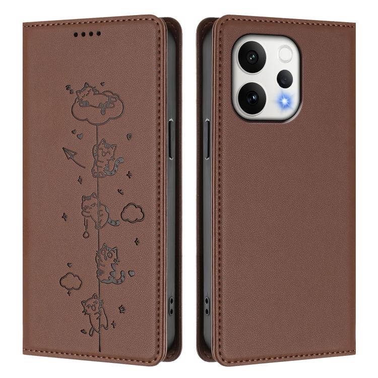For vivo S50 5G Cute Cats Embossed Magnetic RFID Vegan Leather Phone Case
