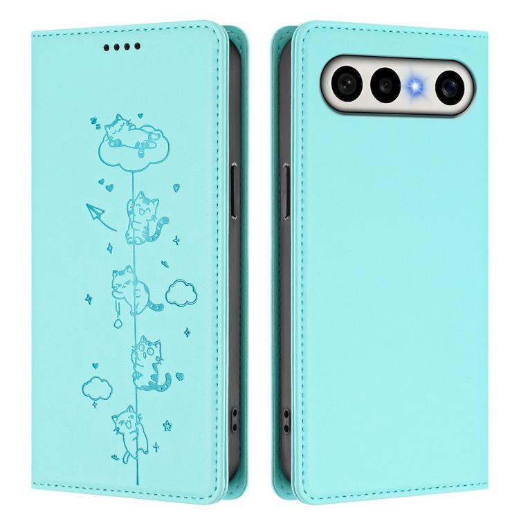 For vivo S50 Pro mini 5G Cute Cats Embossed Magnetic RFID Vegan Leather Phone Case