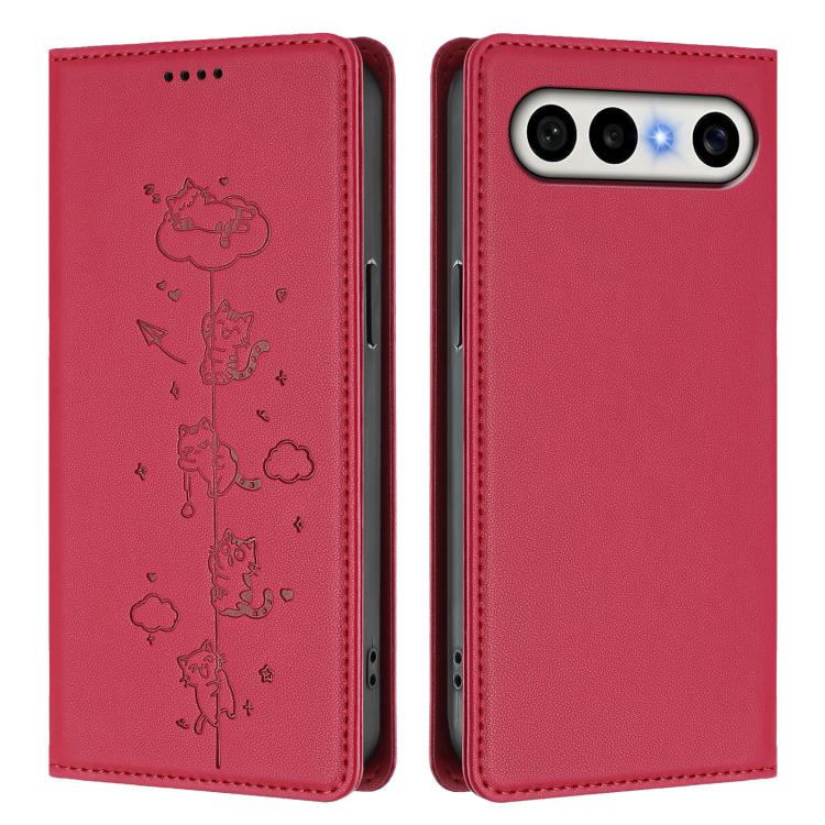 For vivo S50 Pro mini 5G Cute Cats Embossed Magnetic RFID Vegan Leather Phone Case