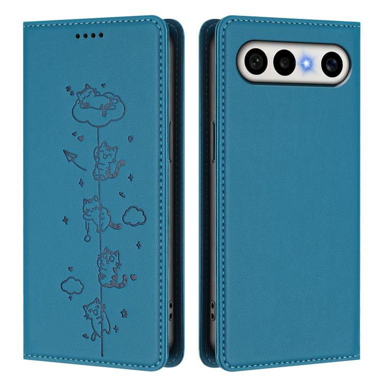 For vivo S50 Pro mini 5G Cute Cats Embossed Magnetic RFID Vegan Leather Phone Case