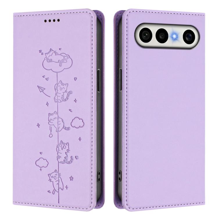For vivo S50 Pro mini 5G Cute Cats Embossed Magnetic RFID Vegan Leather Phone Case