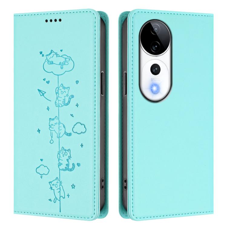For vivo V40 / V40 Pro / T3 Ultra 5G Cute Cats Embossed Magnetic RFID Vegan Leather Phone Case