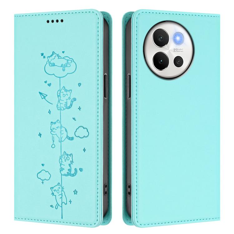 For vivo V40 Lite / V30e 5G Cute Cats Embossed Magnetic RFID Vegan Leather Phone Case