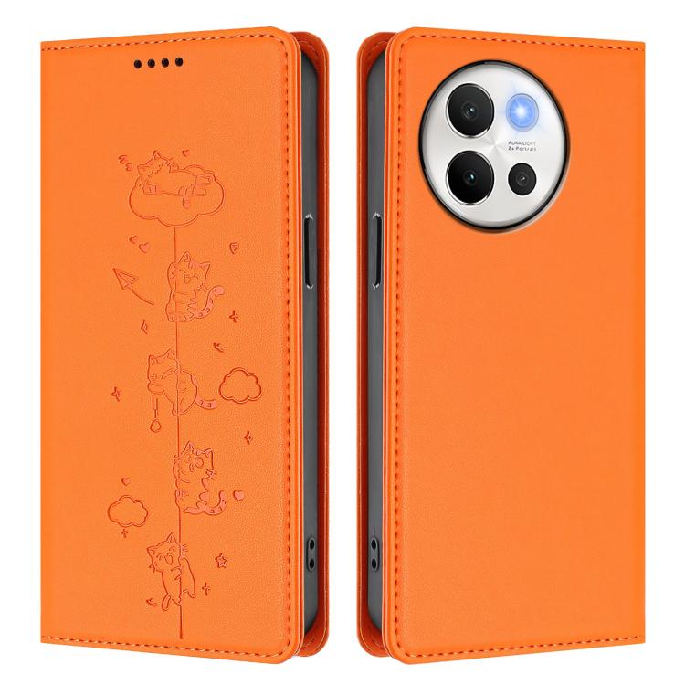 For vivo V40 Lite / V30e 5G Cute Cats Embossed Magnetic RFID Vegan Leather Phone Case
