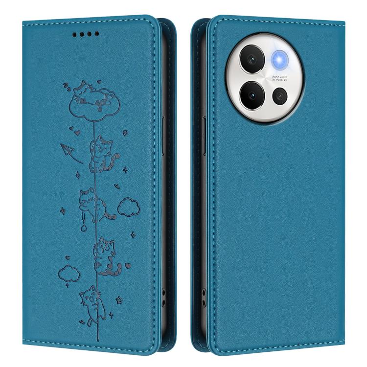 For vivo V40 Lite / V30e 5G Cute Cats Embossed Magnetic RFID Vegan Leather Phone Case