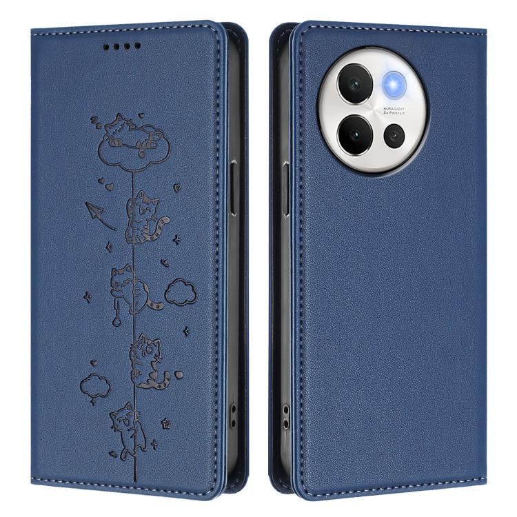 For vivo V40 Lite / V30e 5G Cute Cats Embossed Magnetic RFID Vegan Leather Phone Case