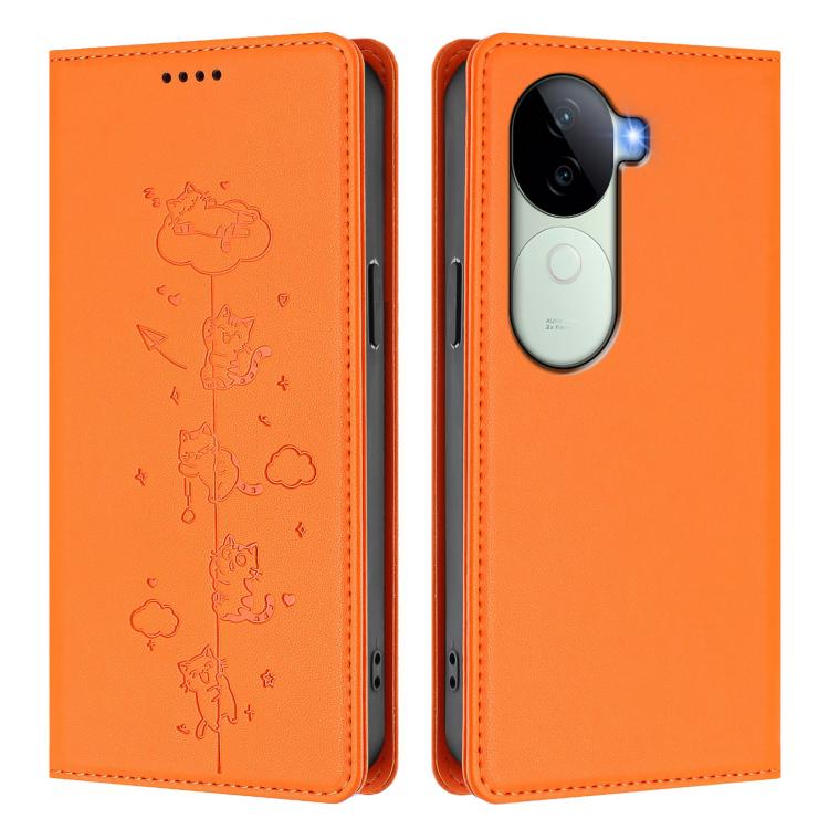 For vivo V40e 5G India / iQOO Z9s 5G Cute Cats Embossed Magnetic RFID Vegan Leather Phone Case