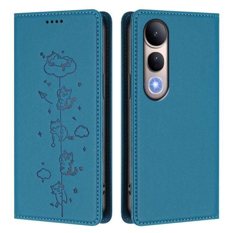 For vivo V50 Lite 5G / 4G Cute Cats Embossed Magnetic RFID Vegan Leather Phone Case