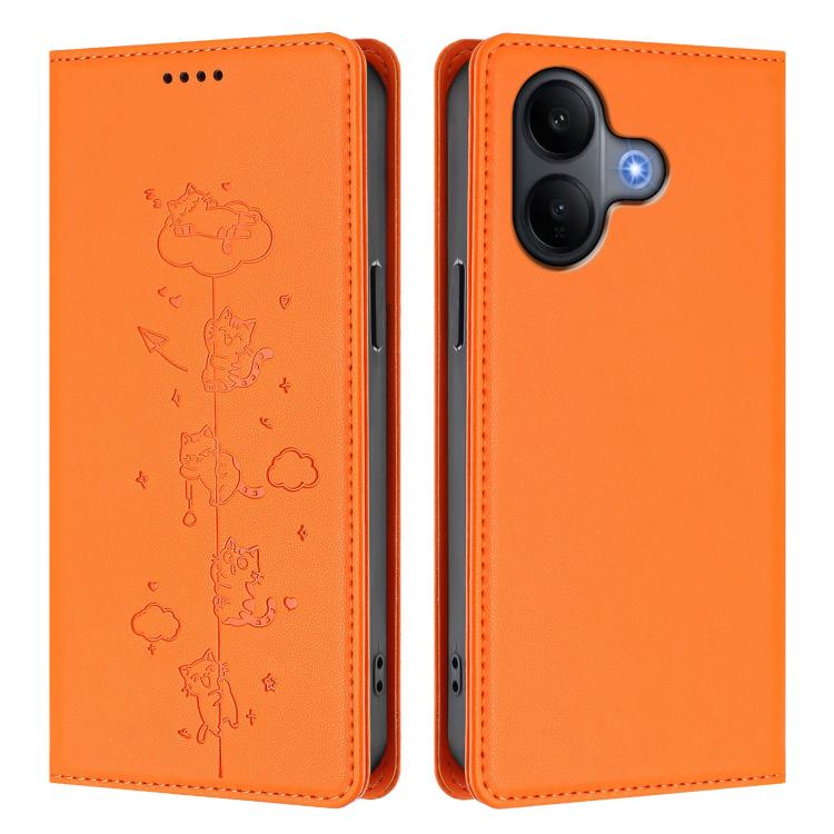 For vivo V60 Lite 5G Cute Cats Embossed Magnetic RFID Vegan Leather Phone Case