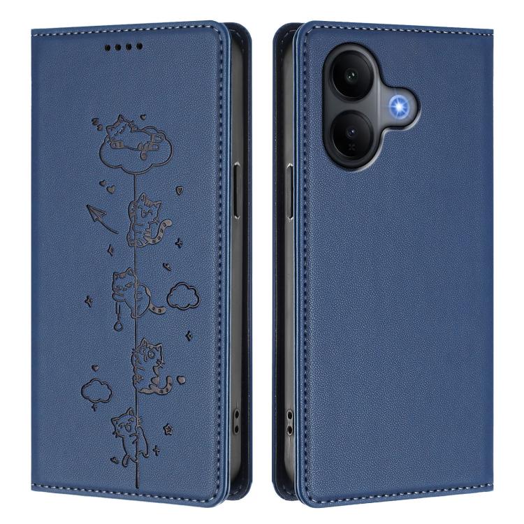 For vivo V60 Lite 5G Cute Cats Embossed Magnetic RFID Vegan Leather Phone Case