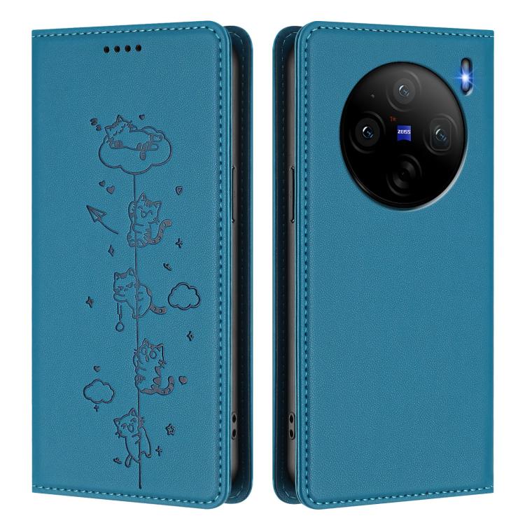 For vivo X100s 5G Cute Cats Embossed Magnetic RFID Vegan Leather Phone Case