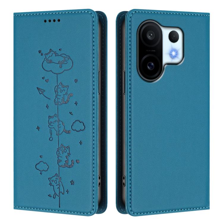 For vivo X200 FE Cute Cats Embossed Magnetic RFID Vegan Leather Phone Case