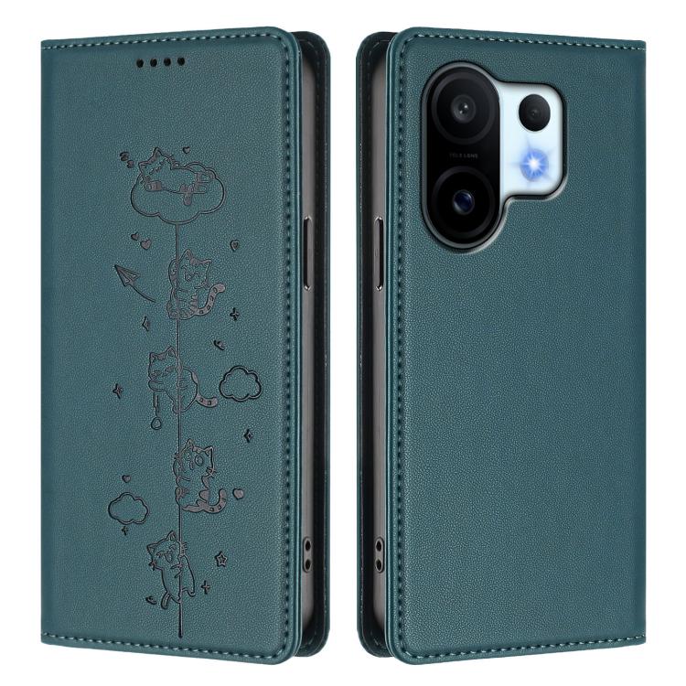 For vivo X200 FE Cute Cats Embossed Magnetic RFID Vegan Leather Phone Case
