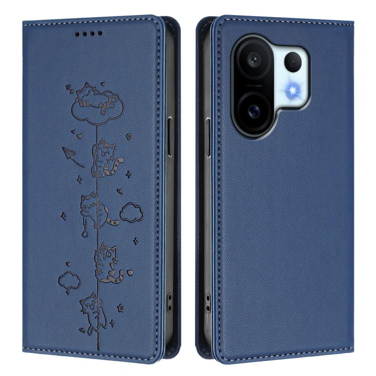 For vivo X200 FE Cute Cats Embossed Magnetic RFID Vegan Leather Phone Case