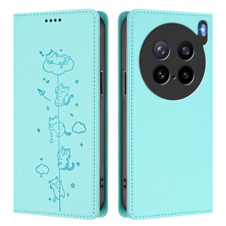 For vivo X200s 5G Cute Cats Embossed Magnetic RFID Vegan Leather Phone Case