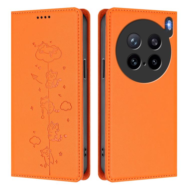 For vivo X200s 5G Cute Cats Embossed Magnetic RFID Vegan Leather Phone Case