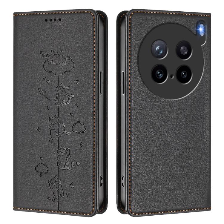 For vivo X200s 5G Cute Cats Embossed Magnetic RFID Vegan Leather Phone Case