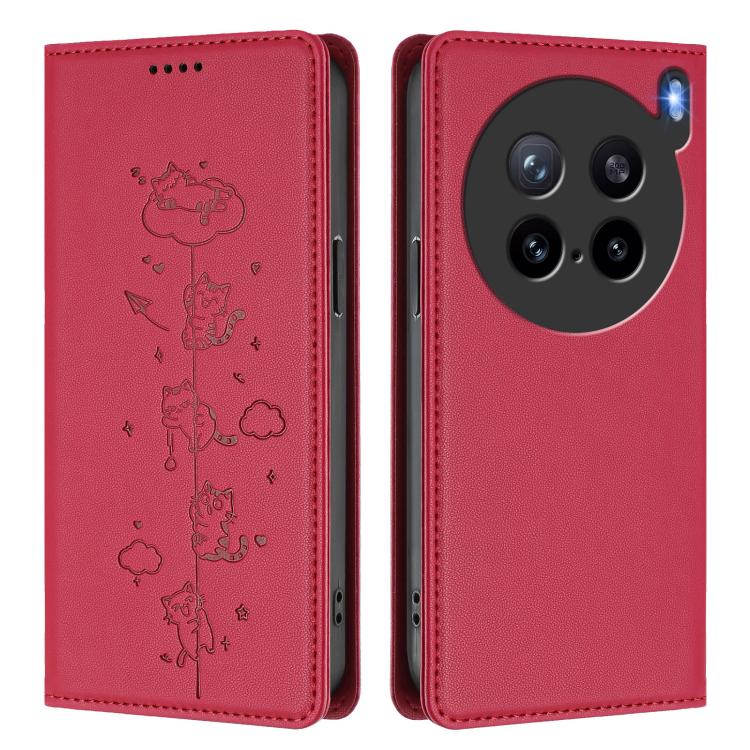For vivo X200s 5G Cute Cats Embossed Magnetic RFID Vegan Leather Phone Case