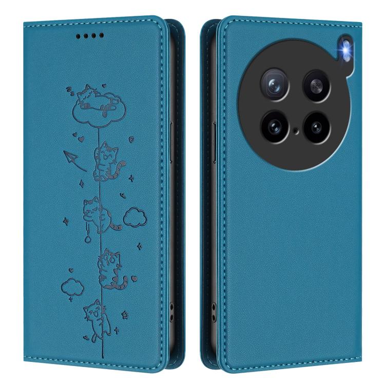 For vivo X200s 5G Cute Cats Embossed Magnetic RFID Vegan Leather Phone Case