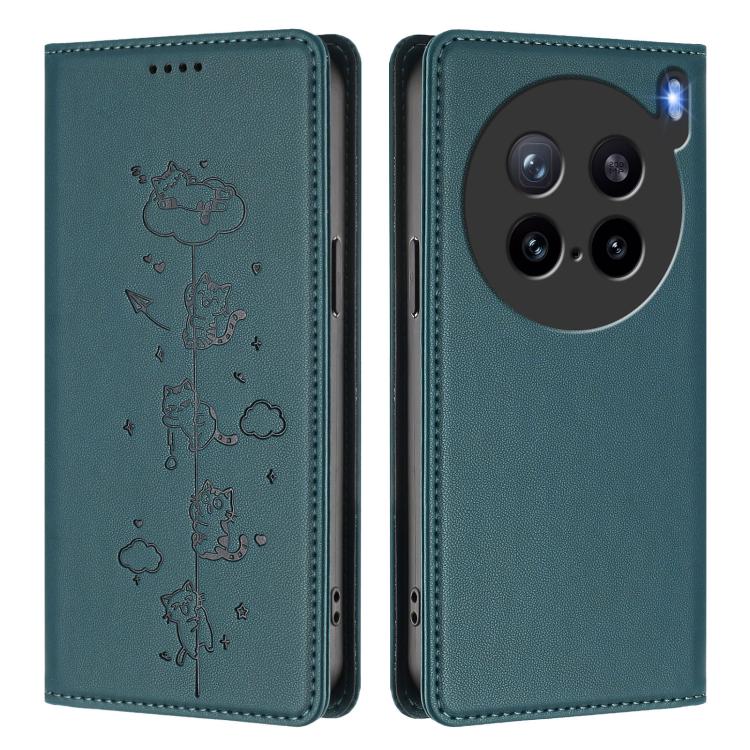 For vivo X200s 5G Cute Cats Embossed Magnetic RFID Vegan Leather Phone Case