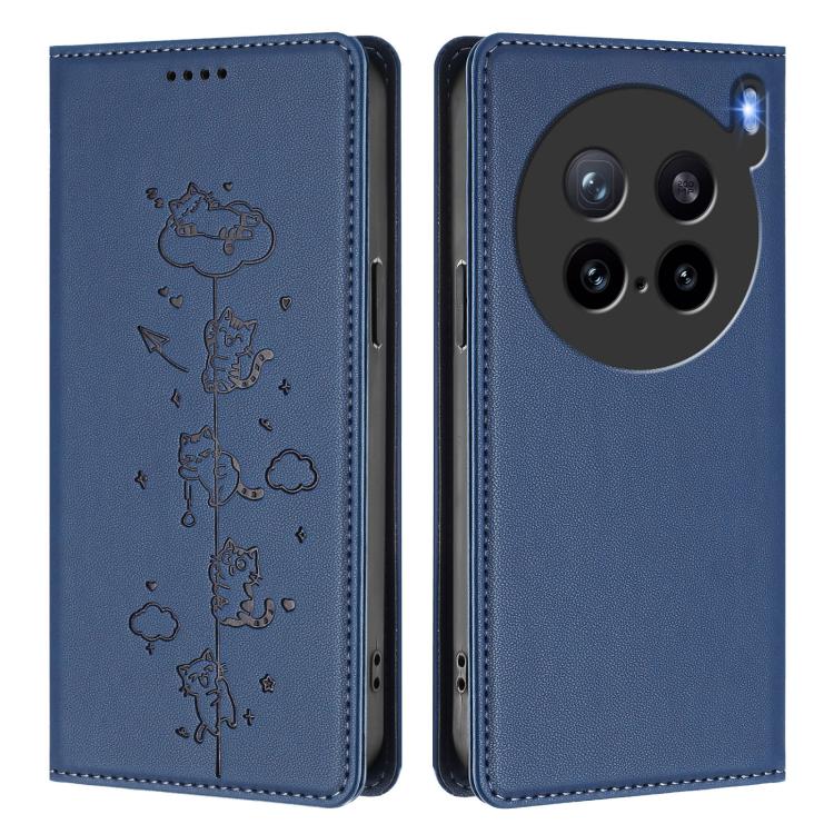 For vivo X200s 5G Cute Cats Embossed Magnetic RFID Vegan Leather Phone Case