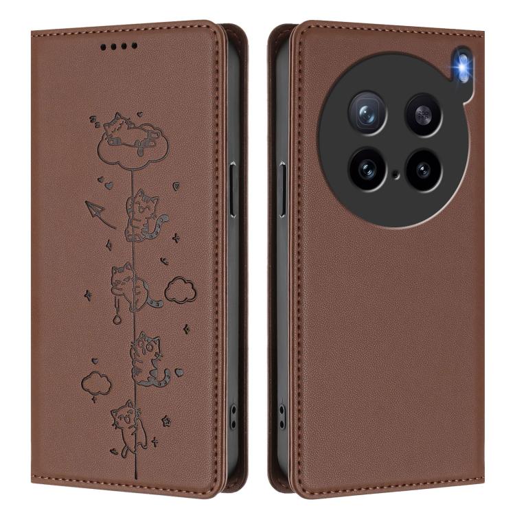 For vivo X200s 5G Cute Cats Embossed Magnetic RFID Vegan Leather Phone Case