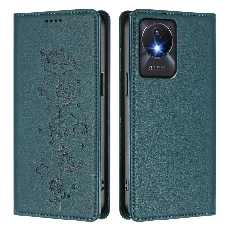 For vivo Y02A / Y02 4G / Y11 Cute Cats Embossed Magnetic RFID Vegan Leather Phone Case