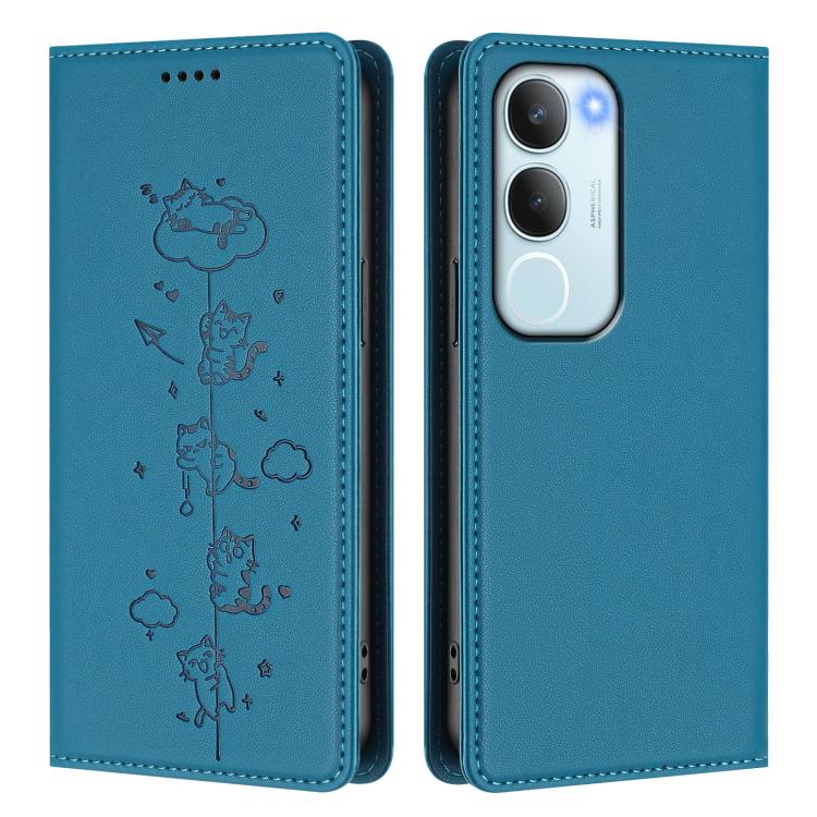 For vivo Y29 5G India / Y19s 4G Cute Cats Embossed Magnetic RFID Vegan Leather Phone Case