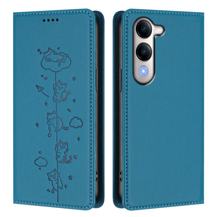 For vivo Y29s 5G / Y19 5G India Cute Cats Embossed Magnetic RFID Vegan Leather Phone Case