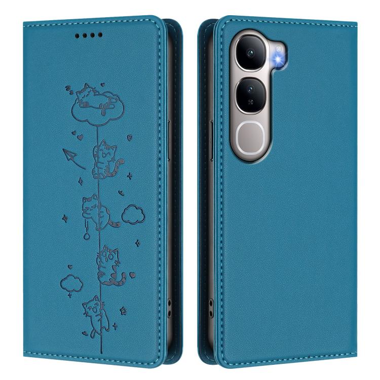 For vivo Y31 5G Cute Cats Embossed Magnetic RFID Vegan Leather Phone Case
