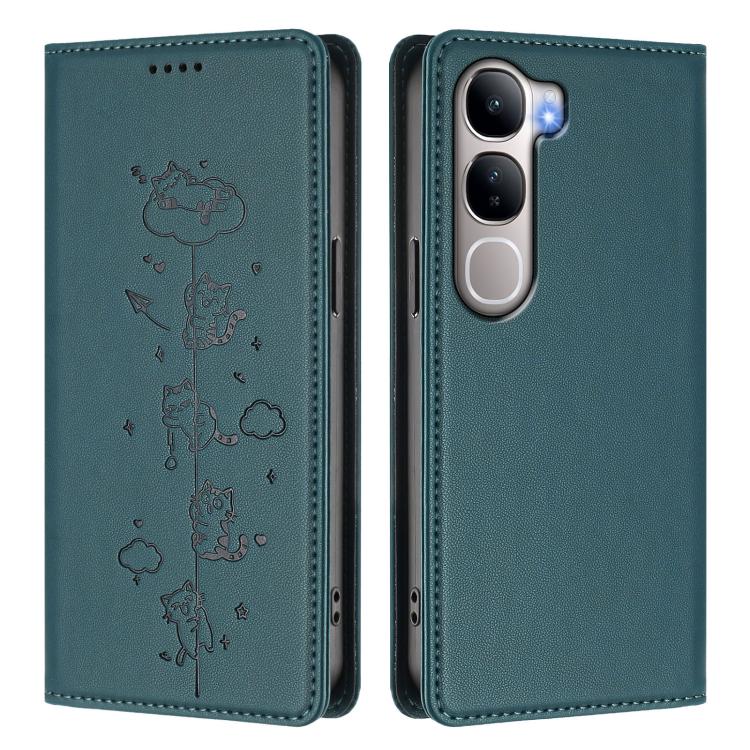 For vivo Y31 5G Cute Cats Embossed Magnetic RFID Vegan Leather Phone Case