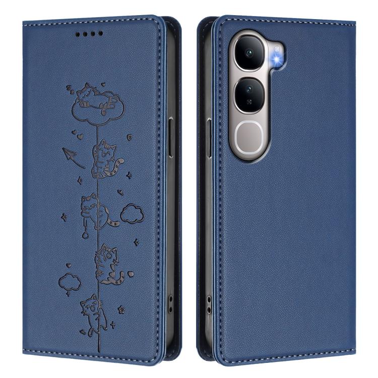 For vivo Y31 5G Cute Cats Embossed Magnetic RFID Vegan Leather Phone Case