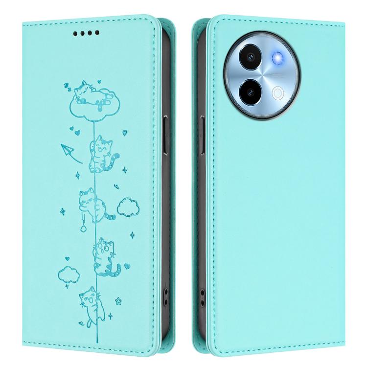 For vivo Y38 5G / T3x 5G Cute Cats Embossed Magnetic RFID Vegan Leather Phone Case