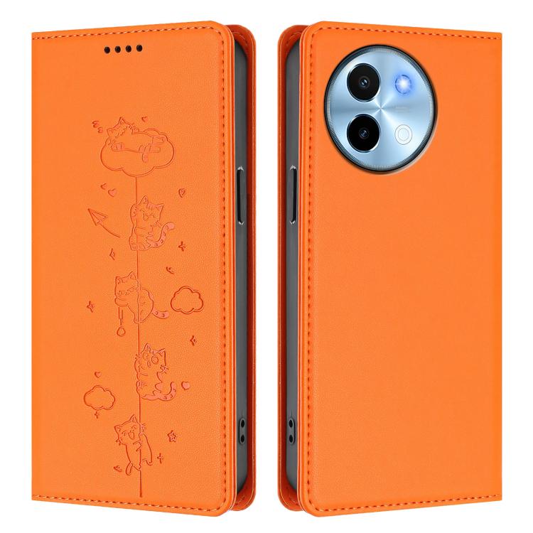 For vivo Y38 5G / T3x 5G Cute Cats Embossed Magnetic RFID Vegan Leather Phone Case