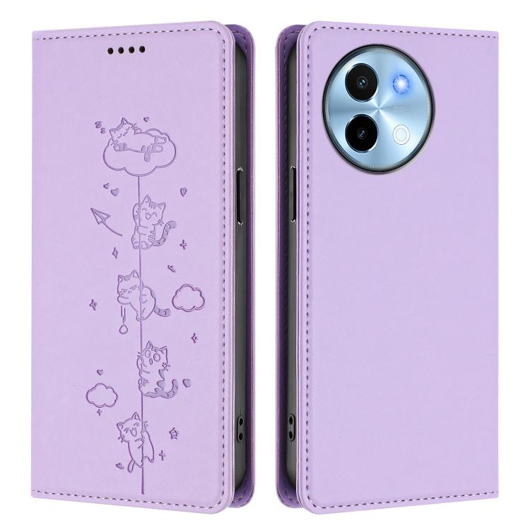 For vivo Y38 5G / T3x 5G Cute Cats Embossed Magnetic RFID Vegan Leather Phone Case