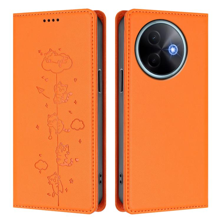 For vivo Y39 5G Cute Cats Embossed Magnetic RFID Vegan Leather Phone Case
