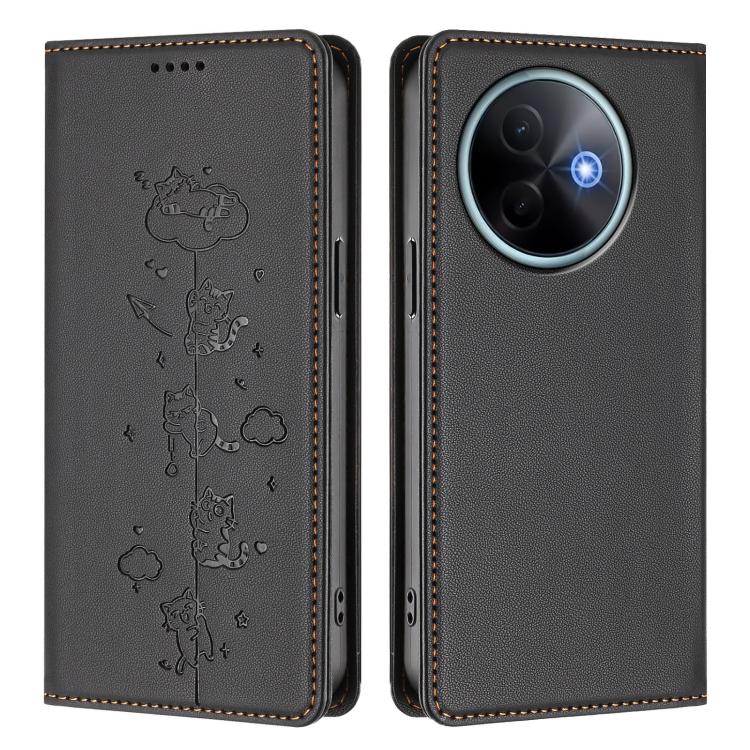 For vivo Y39 5G Cute Cats Embossed Magnetic RFID Vegan Leather Phone Case